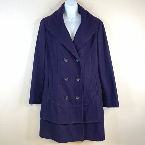 Calvin Klein Career Feminine WOOL Blend Coat Size 14 Purple Plum Pleated Long - Picture 1 of 16